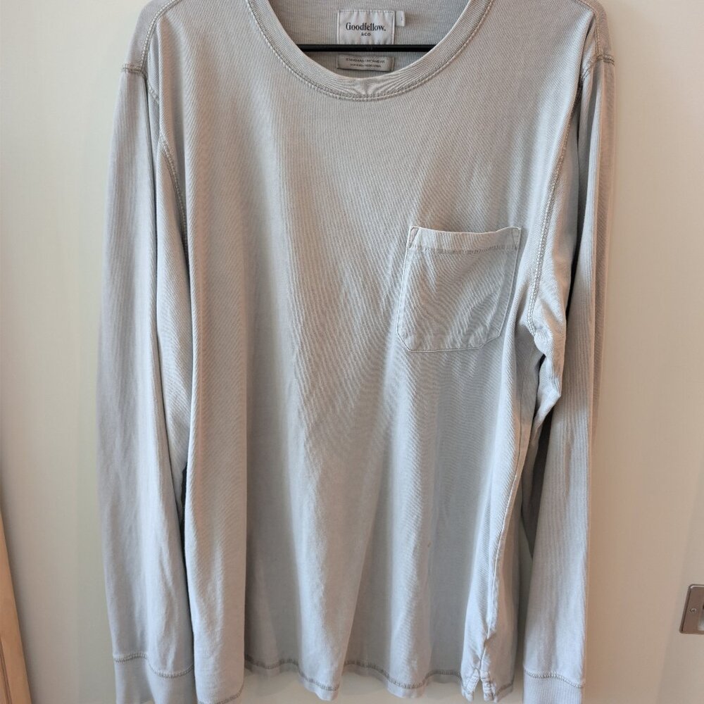 SET OF 2 - Grey and White Long Sleeve T-Shirts Men's Size L